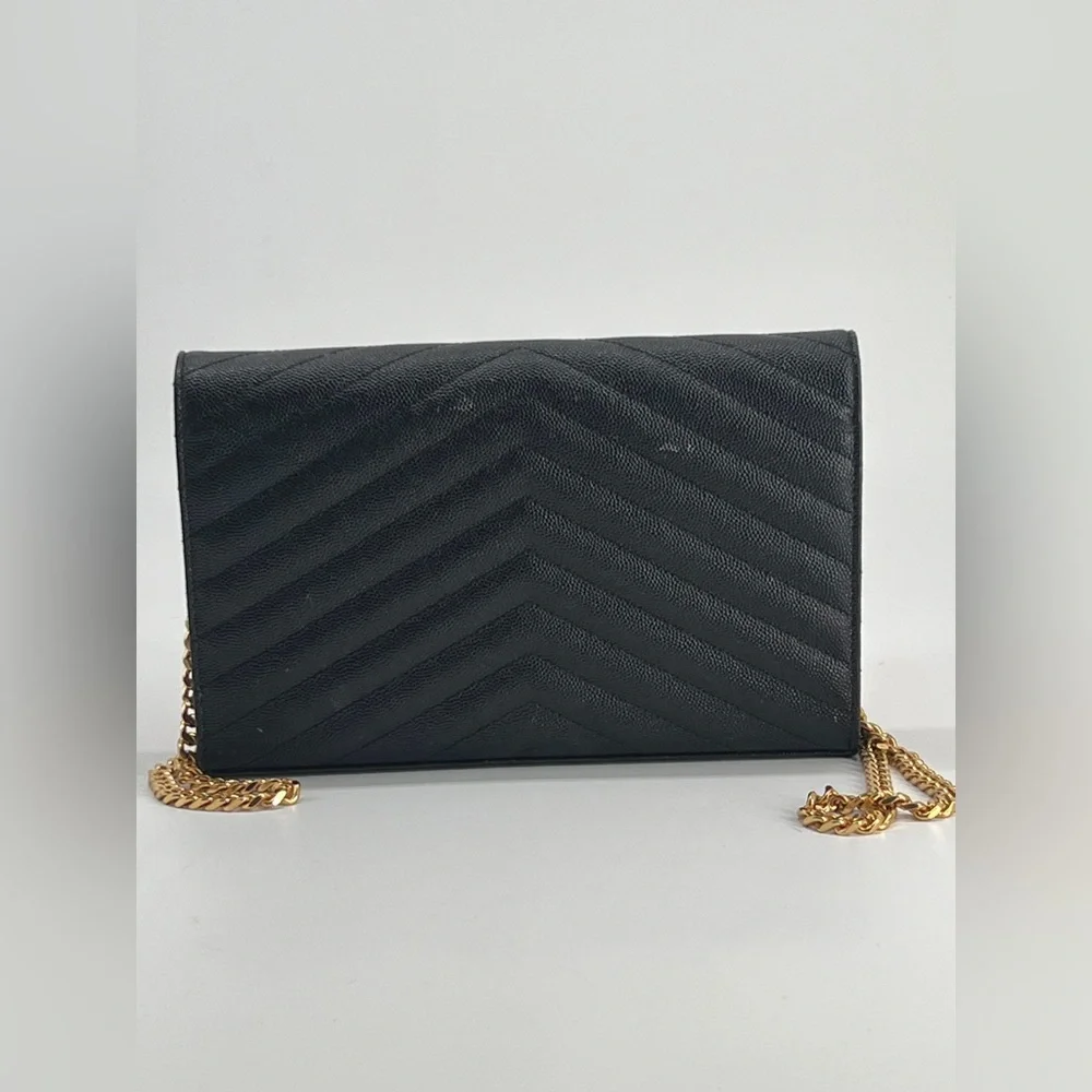 Saint Laurent Cassandre Matelasse Black Leather Wallet On Chain - Picture 3 of 12
